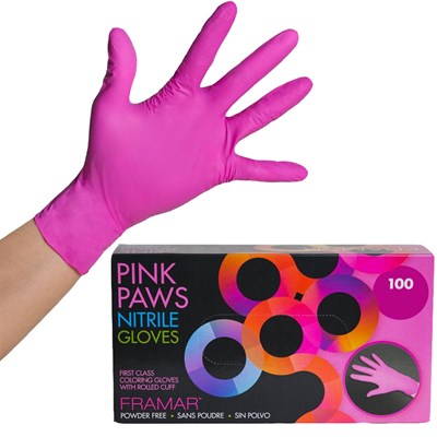 Framar Pink Paws Powder Free Nitrile Gloves Medium