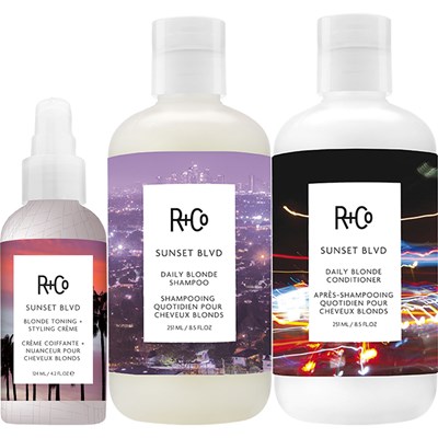 R+Co SUNSET BLVD Blonde Toning + Styling Crème + SUNSET BLVD Shampoo & Conditioner Bundle 21 pc.