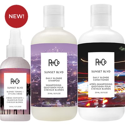 R+Co SUNSET BLVD Blonde Toning + Styling Crème + SUNSET BLVD Shampoo & Conditioner Bundle 21 pc.